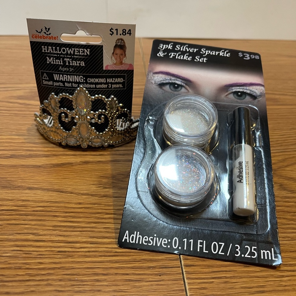 NWT Girls Mini Tiara & Silver Sparkle & Flake Set Make up Costume Accessories